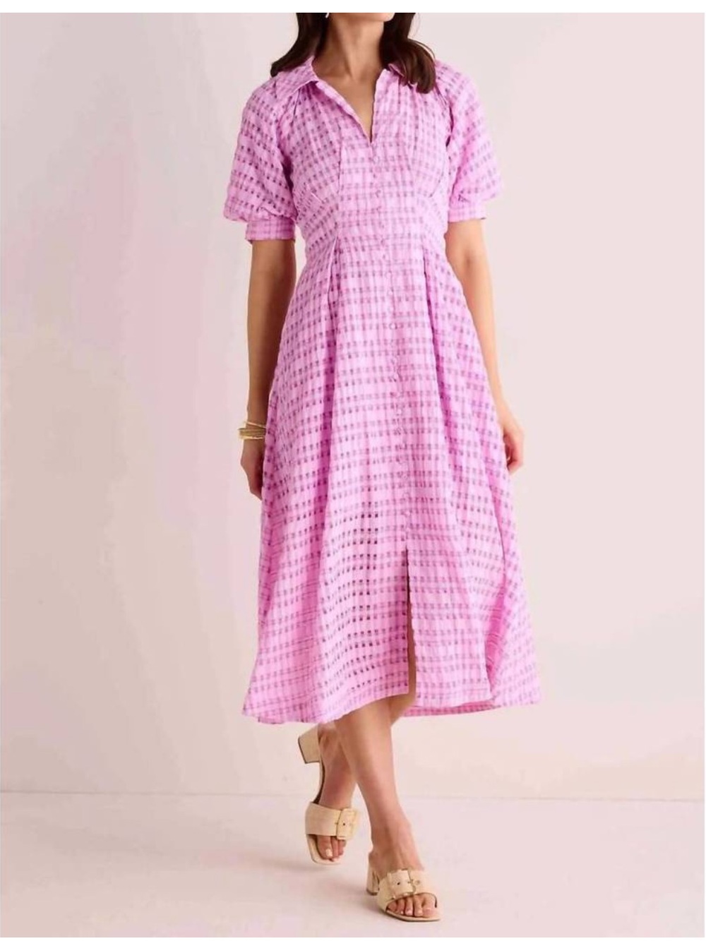 English Factory Pink Plaid Midi Shirt Dress XS